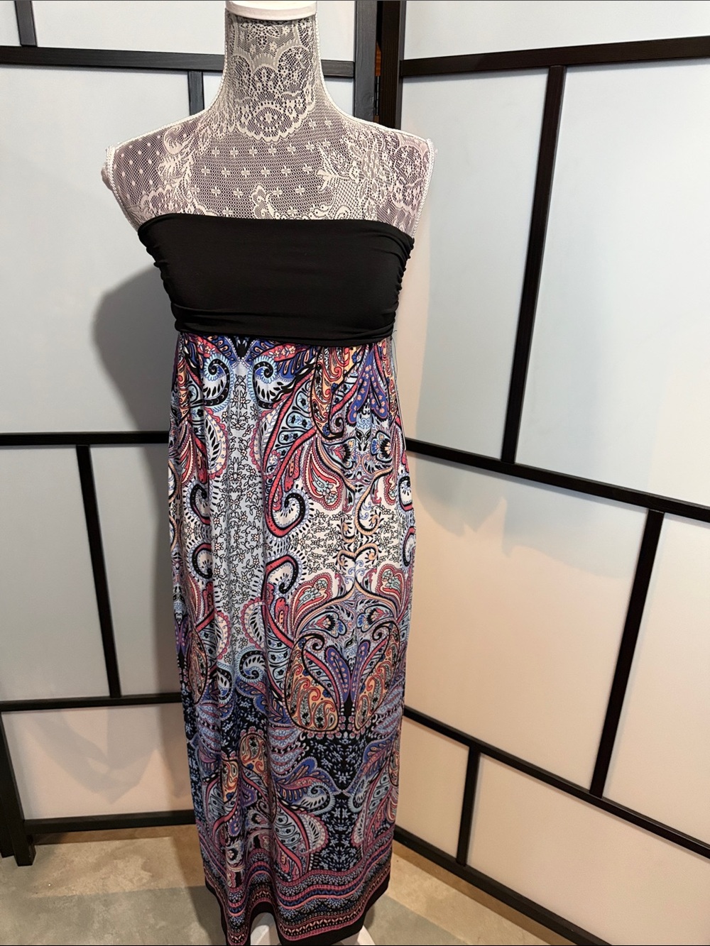 Apt. 9 Black Bandeau Paisley Strapless Maxi Dress with Multicolor Print